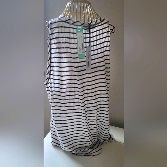 MICHAEL STARS KNIT TANK TOP SIZE MEDIUM OFF-WHITE WITH NAVY BLUE STRIPES - Picture 3 of 9